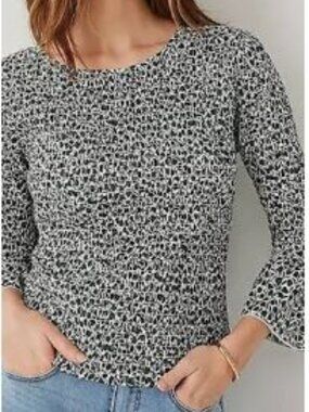 Ann Taylor Green and White Floral smocked Top with 3/4  Bell Sleeves - size 8